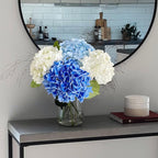 YalzoneMet 4 Pcs Real Touch Hydrangea Artificial Flower Natural Lifelike 21'' Long Stem Latex Hydrangea Flower Gift for Home Party Outdoor Wedding Table Centerpiece Decor 2 White +1 Blue +1 Light Blue