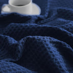 PHF 100% Cotton Waffle Weave Throw Blanket，Pre-Washed Snag Proof Lightweight Breathable Moisture-Wicking Layering in Cold Weather for Couch Bed,Machine Washable,Home Decor Gift-Navy Blue/Bright Blue