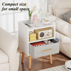 LUCKNOCK White Night Stand with Drawer, Mid Century Modern Bedside Table, Sturdy Wood Nightstand with Open Storage Shelf, Small Bedside Table for Bedroom, Kids Room & Small Spaces.