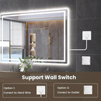 60"X40" LED Bathroom Mirror with Front Lights and Backlit, Anti-Fog, Dimmable, Shatter-Proof Tempered Glass, Lighted Bathroom Vanity Mirror for Wall with 3 Colors, Memory Function