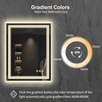 LED Bathroom Mirror, 24x32 Inch Gradient Front and Backlit LED Mirror for Bathroom, 3 Colors Dimmable CRI>90 Double Lights, IP54 Enhanced Anti-Fog, Hanging Plates Vanity Mirror with Lights