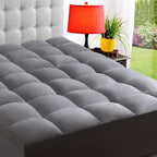 ELEMUSE Twin Grey Mattress Topper for Back Pain, Extra Thick Mattress Pad Cover, Plush Soft Pillowtop with Elastic Deep Pocket, Overfilled Down Alternative Filling