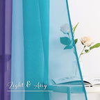 NICETOWN Lilac and Turquoise Ombre Voile Sheer Window Scarf, Wedding Decorations for Reception Decorative Bed Canopy for Gilrs Room/Kids Room, 2 Panels, W60 x L216