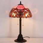 Tiffany Stained Glass Table Lamp 12X12X21Inch Resin Base Desk Bedroom Living Room Reading Light (Pink Jewelry)