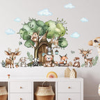 Jungle Animal Wall Stickers Forest Safari Wall Decals Kid Room Nursery Baby Bedroom Décor (Tree House Animals)