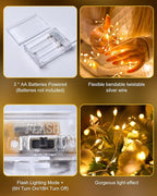 4 Pack Fairy Lights Battery Operated, 5 Feet 60 LED Twinkle String Lights Waterproof Firecracker Starry Lights for DIY Wreath Home Wedding Bedroom Mason Jar Holiday Christmas Decorations, Warm White