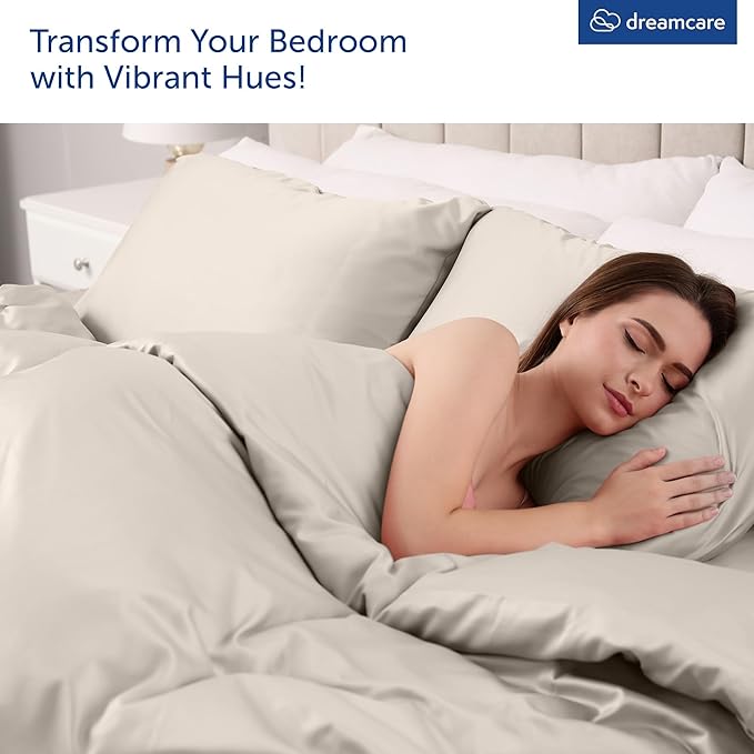DREAMCARE Queen Sheet Set – 6 pcs Cooling Bed Sheets – up to 21” Deep Pocket Queen Sheets Set – 2500 Supreme Collection – Extra Soft 100% Brushed Microfiber Hotel Luxury with Side Pocket – Beige