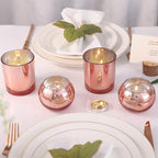 20 Pcs Assorted Rose Gold Candle Holders Bulk, Rose Gold Birthday Decorations for Table, Larger Size Mercury Glass Candle Holders for Wedding, Votive Holders for Valentines, Bridal Shower