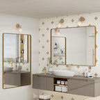 55x40 Inch Gold Bathroom Mirror, Brushed Metal Frame Gold Vanity Mirror, Large Rectangle Mirror for Wall, Rounded Corner, Shatterproof, Anti-Rust (Horizontal/Vertical)