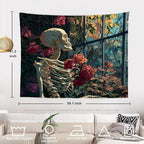 Batmerry Skeleton Roses Greenhouse Tapestry, Skeleton Roses Glass Flowers Wall Art Hanging Decoration Polyester Fiber White Ruffled Around for Dorm Room Bedroom Living Room, 51.2x59.1 inches
