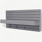 Decorative Key Holder for Wall with Shelf, Entryway Shelf with Hooks Holds Leashes, Jackets and Glasses – Sturdy Wood Keyholder Entrance Hanger with Mounting Hardware (Gray, Medium)
