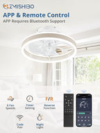 ZMISHIBO Low Profile Ceiling Fans with Lights and Remote, 13 Inch Fandelier Ceiling Fan with Light, White Modern Flush Mount Ceiling Fan, Small Dimmable LED Fan Lights for Bedroom