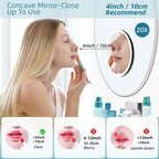 20X Magnifying Mirror with Light, Large 6'' Rechargeable 3 Colors Dimming Lighted Magnified Mirror with 3 Suction Cups and 360° Table Stand, Vanity Makeup Mirror with Tweezers & Scissors