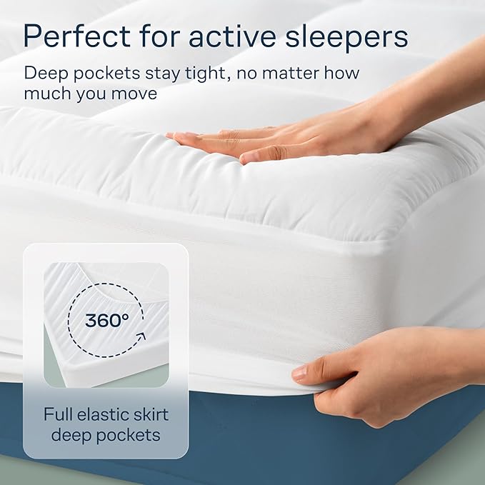 Cloud-Like Twin Mattress Topper - 100% Cotton Top Mattress Pad for Back Pain Relief - Breathable & Naturally Cooling for Hot Sleepers, White