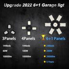 2 Pack Garage Light, 200W 20000LM 6500K LED Shop Lights, Garage Lights Ceiling Led with 6+1 Deformable Panels, Screw in E26/E27 Socket Bulb for Warehouse, Workshop, Basement, Barn Lighting