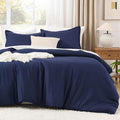 Litanika Navy Blue Comforter Set Full Size, 3 Pieces Boys Men Lightweight Solid Bedding Comforter Set, All Season Fluffy Down Alternative Bed Set (79x90In Comforter & 2 Pillowcases)