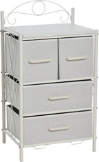 Household Essentials Victoria Dresser Nightstand Storage Organizer with 4 Drawers Metal Frame and Scandinavian White Top