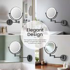 KIBI Circular Wall Mount Makeup Mirror with LED Lights, Dual-Sided 1x/5x Magnifying Mirror with Adjustable Arm, 360° Swivel, Solid Brass Construction for Durability and Style (Matte Black, KMM101)