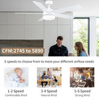 YUHAO 52 Inch White Ceiling Fan with Light and Remote Control.Noiseless,Dimmable,3CCT,6 Speeds Reversible, DC Ceiling Fans for Indoor or Covered Outdoor