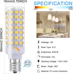 TAIYALOO E12 LED Bulb Dimmable C7 Bulb Equivalent to E12 Halogen Bulb 60W, Natural White 4000K, T6 Small Base, 120V 7W 630LM E12 LED Candelabra Bulbs for Ceiling Fan, Chandelier Light, 6 Pack