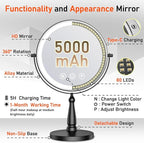 Makeup Mirror with Lights, 20X Magnifying Mirror with Light for Women, 5000 mAh Vanity Mirror with Lights and 3 Colors, 2-Sided Lighted Magnified Mirrors for Delicate Makeup, 9 Inch, Black