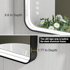 20x28 Inch LED Bathroom Mirror with Lights, Black Metal Framed LED Mirror for Bathroom, 3 Colors and Stepless Dimmable Wall Mounted Lighted Bathroom Vanity Mirror, Anti-Fog, Memory