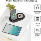 Fixwal White Night Stand, Nightstand with Charging Station, End Table, Bedside Table with Fabric Drawers for Bedroom