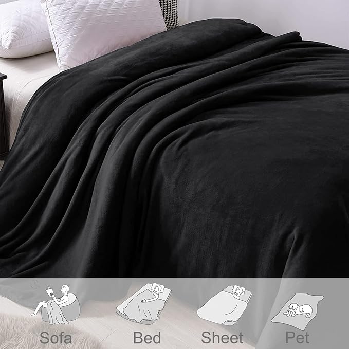 Exclusivo Mezcla Fleece Blanket Twin Size for Bed, Super Soft and Warm, All Season Use, Cozy, Plush, Lightweight, 90x66 Inches, Black