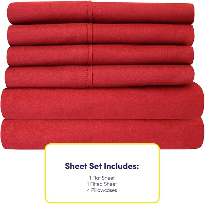Full Size Bed Sheets - 6 Piece 1500 Supreme Collection Fine Brushed Microfiber Deep Pocket Full Sheet Set Bedding - 2 Extra Pillow Cases, Great Value, Full, Samba Red