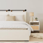 Nathan James Charlie Wall Mount Hanging Headboard, King, White Boucle with Brown Faux Leather Straps