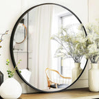 18 inch Round Mirror, Round Wall Mirror, Metal Frame Black Circle Mirror, Black Round Mirrors for Wall, Bathroom, Bedroom, Vanity, Hallway.