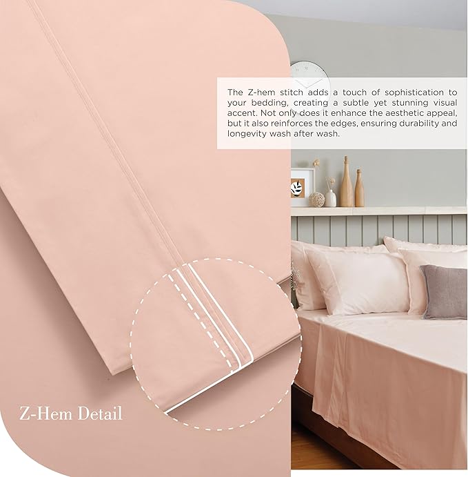 Linen Home 100% Cotton Percale Sheets King Size, Brushed Rose, Deep Pocket, 4 Pieces Set - 1 Flat, 1 Deep Pocket Fitted Sheet and 2 Pillowcases, Crisp Cool and Strong Bed Linen