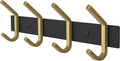 Coat Rack Wall Mount – Black and Gold Hook Rail with 4 Double Coat Hooks, 12 Inch Stainless Steel Wall Hooks for Entryway, Bathroom, Bedroom, Closet, Towel, Hat, Bag, Heavy Duty Organizer