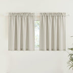 RYB HOME Linen Woven Curtains 36 Inch Length, Flax Linen Blend Small Drapes Soften Sunlight Thermal Curtains for Farmhouse, Cafe, RV, Bus, Office, W 52 x L 36 inches, Angora, 2 Pack