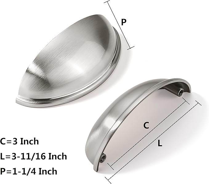 khtumeware 10 Pack 3" Drawer Pulls Brushed Satin Nickel Cabinet Cup Pulls Kitchen Hardware Cabinet Handles Drawer Handles Knobs 3 inch Hole Center