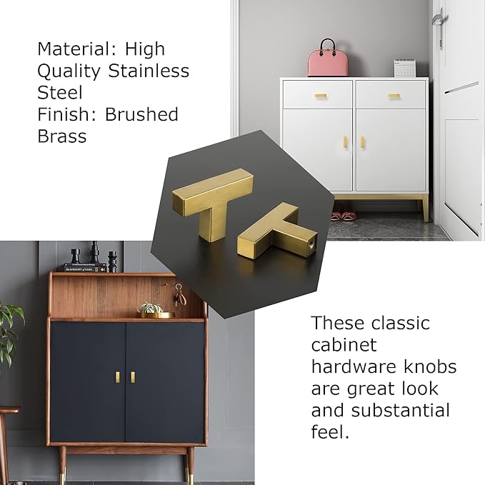 LONTAN 30 Pack Dresser Knobs Brushed Brass Kitchen Cabinet knobs Square Gold Cabinet Door Hardware for Bathroom Closet Cupboard