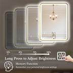 S'bagno 32X24 Gold LED Mirror for Bathroom with Frontlit & Backlit, LED Bathroom Mirror with Metal Frame, Anti-Fog, Stepless Dimmable, 3 Colors Temperature LED Vanity Mirror(Horizontal/Vertical)