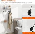 Homode Wall Shelf with Hooks, Coat Rack Wall Mount with Pegs, Hanging Entryway Coat Hanger, Wood and Iron Shelf for Bathroom, Hallway, Bedroom, White