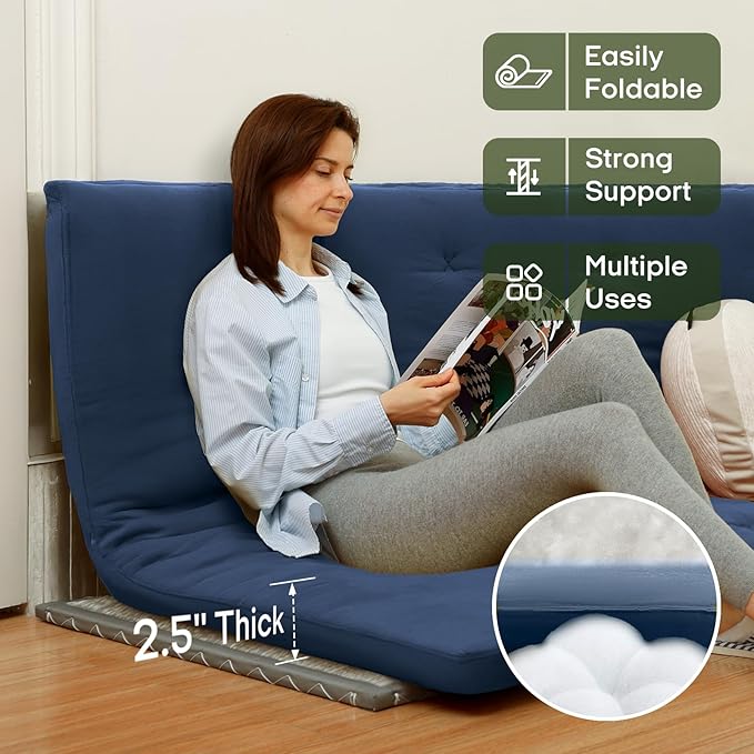 ZonLi Japanese Floor Futon Mattress Full Size 75"x 54", 100% Cotton Cover 2.5'' Thicken Tatami Mattress, Foldable Sleeping Pad, Portable Dormitory Tatami Mat, Roll Up Floor Lounger Bed for Adult
