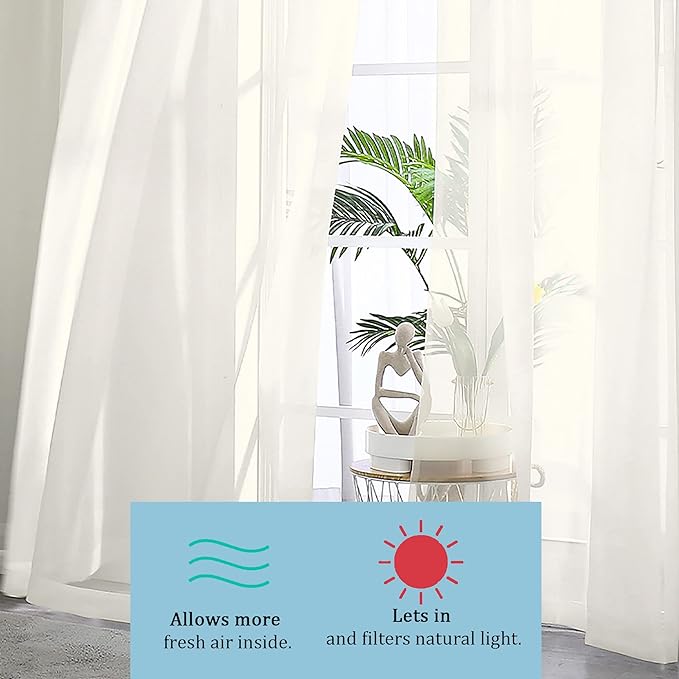 OWENIE Sheer Curtains Living Room 54 inches Long, Rod Pocket Curtain Sheers Bedroom, Light Filtering Voile Panels Drapes Basement Small Window Treatments 2 Panels, 42" W x 54" L, Ivory