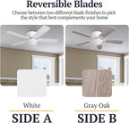 Prominence Home Benton Traditional 52 Inch Ceiling Fan with Light, LED Flush Mount Ceiling Fan, Indoor Fan with 5 Blades, White and Gray Oak Blade Finish Options, White (50852-01)