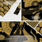 Batmerry Black Oriental Tapestry,Gold Japanese Fan Wall Art Hanging Decoration Polyester Fiber White Ruffled Around for Dorm Room Bedroom Living Room, 82.7x59.1 inches