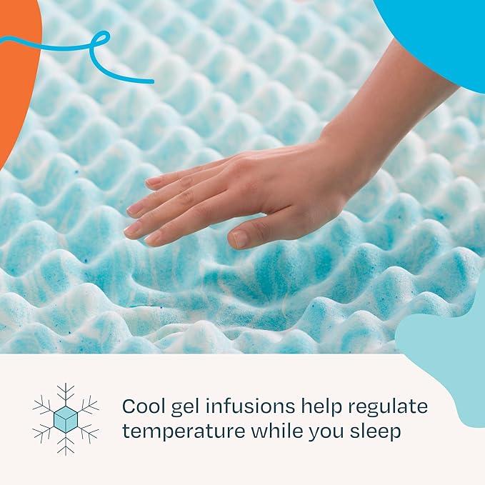Linenspa 3 Inch Convoluted Gel Swirl Memory Foam Mattress Topper - Promotes Airflow - Relieves Pressure Points - Queen