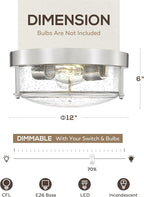 FEMILA Brushed Nickel Flush Mount Ceiling Light, 12" Bedroom Ceiling Light, Seeded Glass, E26 Base, 4FTJ22-F BN