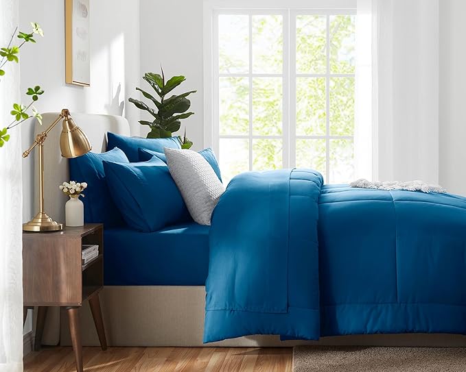 CozyLux Full Size Comforter Sets Teal, 7 Pieces Bed in a Bag, Teal Comforter Full Size, All Season Bedding Sets with Stitch Quilted Comforter, Flat Sheet, Fitted Sheet, Pillowcases
