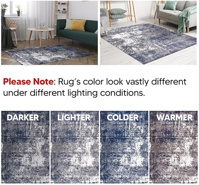 Keen Home Design Area Runner Rugs - 2x8 Non-Shedding, Abstract Runner for Kitchen, Living Room, Bedroom, Dining Room, Entryway - Size: 2'8" x 7'7", Navy/Grey/White