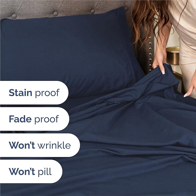 Cal King 6 Piece Sheet Set - Comfy Breathable & Cooling - Ultra Soft Hotel Luxury Bedding Set w/ 8-16 Inch Deep Pockets - 1 Flat & 1 Fitted Sheet & 4 Pillowcases - Wrinkle Free & Easy Care - Navy Blue
