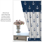 Anchor Pattern Curtains, Nautical Theme Navy Blue White Anchor Sea Life Adventure Print Blackout Window Treatments for Living Room Boys Men's Bedroom 52x84in