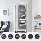 MAX Houser 4-Shelf Over The Door Hanging Organizer with 2 Metal Hooks,4 Pocket Over The Door Wall Mount Storage with Clear Windows for Baby Nursery Bathroom Closet,Bedroom,Dorm,Diapers,Kids Toys(Gray)