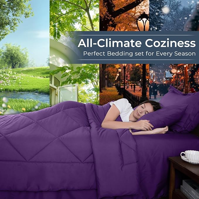 HEVUMYI Purple Twin-XL Comforter Set - 5-Piece All Season Bed in a Bag Twin-XL, Ultra Soft Bedding Set with Comforter, Flat Sheet, Fitted Sheet, Pillowcases, Pillow Shams